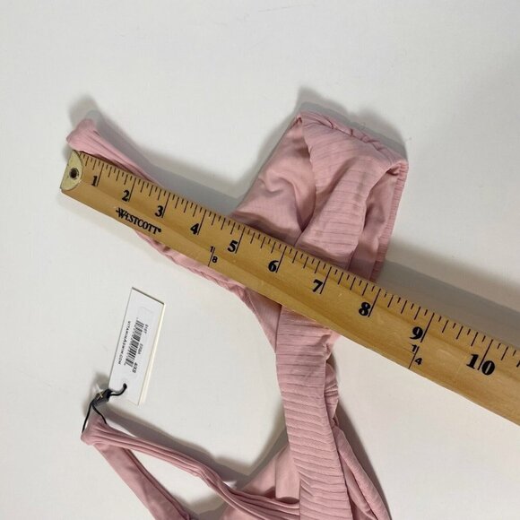 Vitamin A Lou Front Bow Ribbed Triangle Bikini Top Pink XS Swimwear Beach NWT - Picture 6 of 7